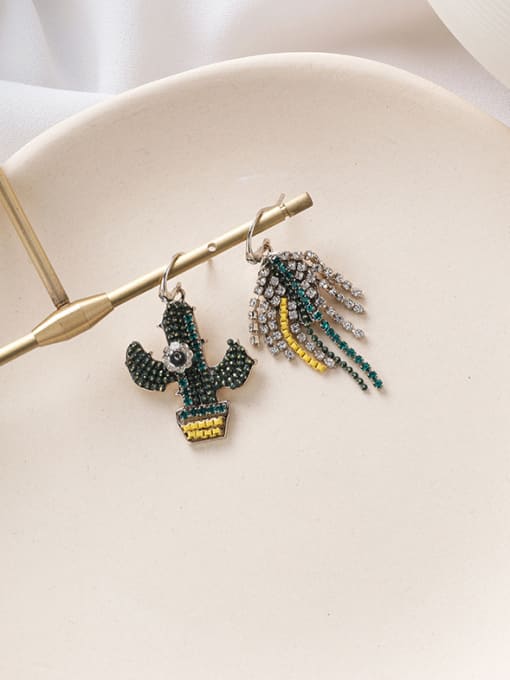 A green Alloy With Platinum Plated Fashion Asymmetry  Leaves Flowers  Hook Earrings