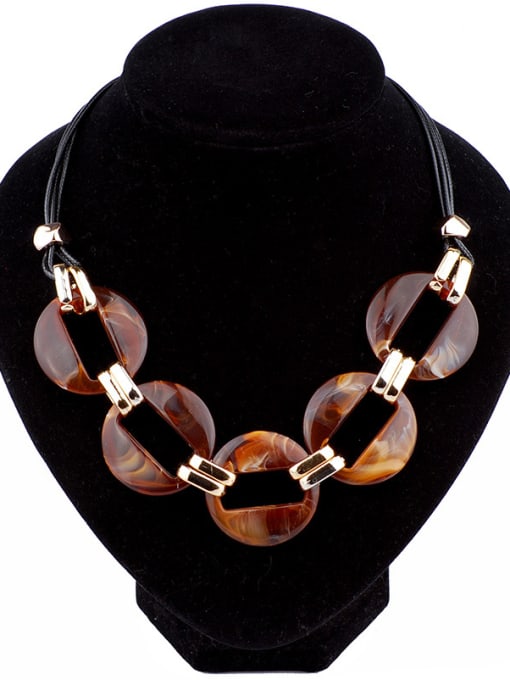 brown Exaggerated Acrylic Hollow Round Alloy Necklace