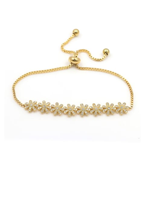 Champagne gold Copper With Cubic Zirconia Fashion Flower adjustable Bracelets