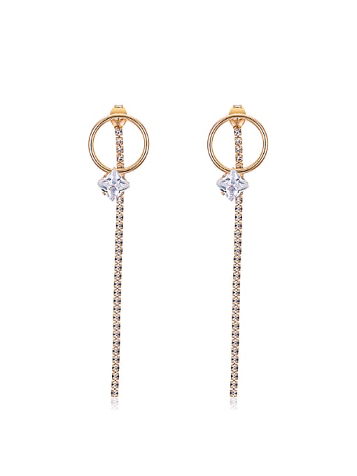 gold Simple Hollow Round Rhinestone-studded Line Drop Earrings