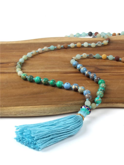 handmade Bohemia Colorful Natural Stones Tassel Long Necklace 3