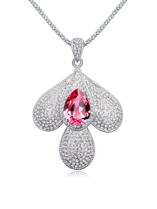 pink Fashion austrian Crystals-covered leaf Pendant Alloy Sweater Chain