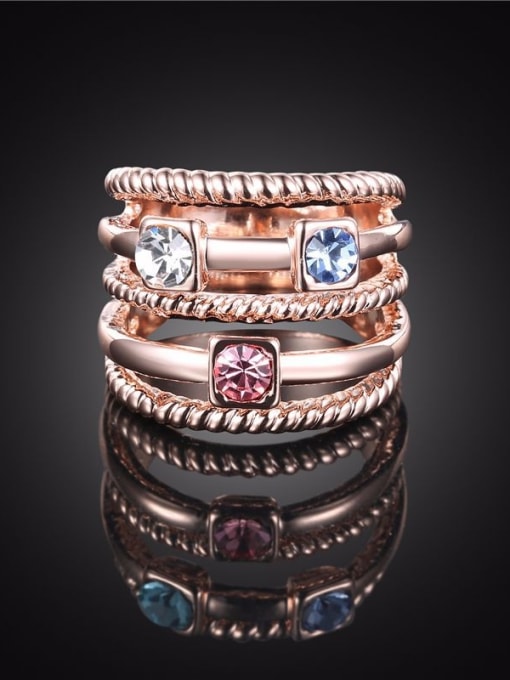 multi-color Fashionable Rose Gold Plated Multi Layer Alloy Ring