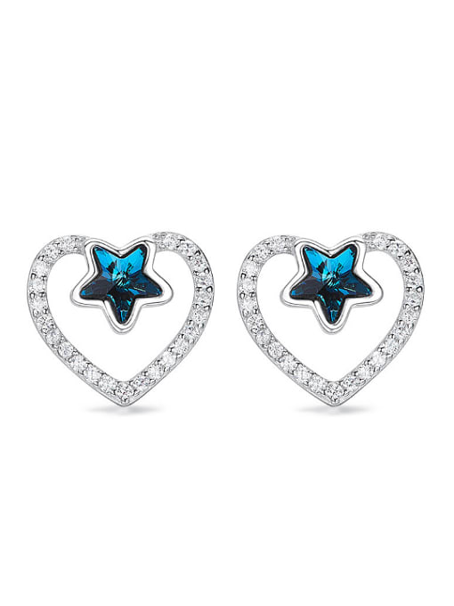Blue Fashion Hollow Heart Little Star austrian Crystals 925 Silver Stud Earrings