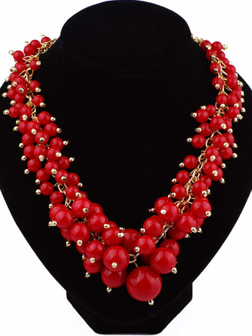 Qunqiu Exaggerated Red Resin Beads Gold Plated Alloy Necklace 0
