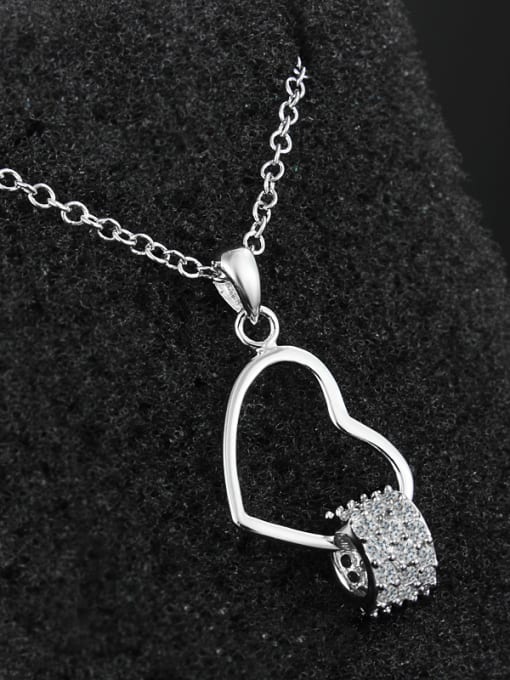 SANTIAGO Fashion Hollow Heart Cubic Zirconias 925 Sterling Silver Pendant 1