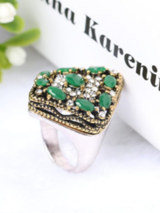 Green Bohemia Retro style Resin stones Crystals Alloy Ring