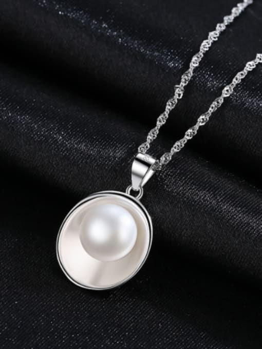 18K White Pearl-7H08 925 Sterling Silver With  Artificial Pearl  Simplistic Oval Necklaces