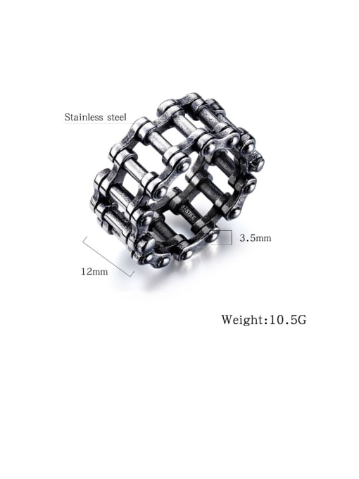 Open Sky Stainless Steel With Gun Plated Personality Bicycle Chain Men Rings 4