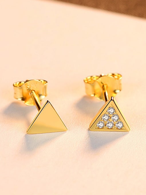 gold 925 Sterling Silver With Cubic Zirconia Simplistic Triangle Stud Earrings