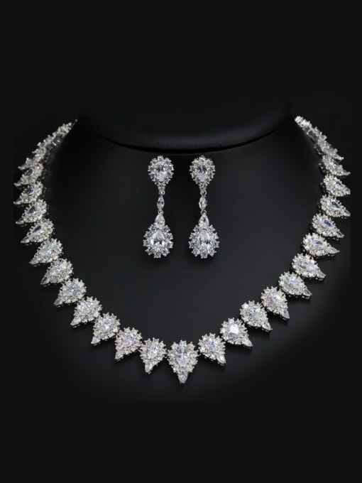 White Wedding Party Water Drop Two Pieces Jewelry Set