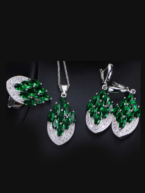 Emerald Ring 8 Yards Exquisite Luxury Wedding Accessories Jewelry Set