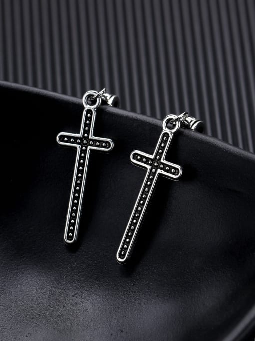 Open Sky Stainless Steel With Antique Silver Plated Personality Cross Stud Earrings 1