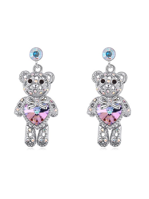 Purple Personalized Shiny austrian Crystals-covered Cartoon Bear Drop Earrings