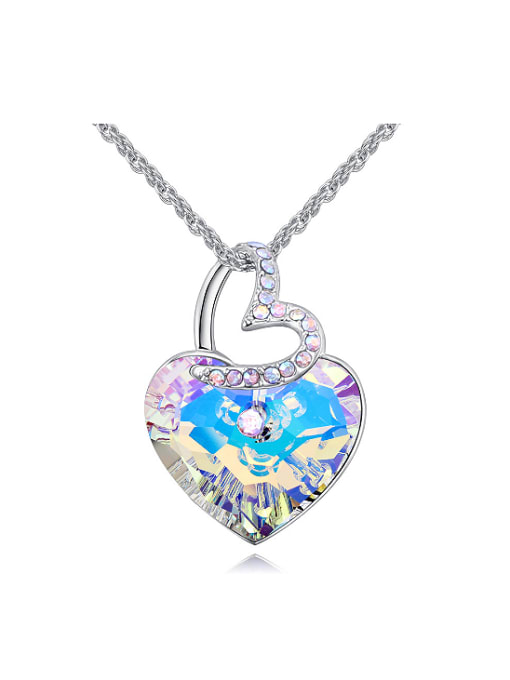 QIANZI Fashion Shiny Heart Blue austrian Crystals Alloy Necklace