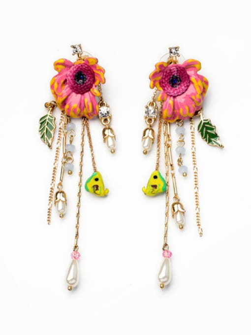 KM Fashion Colorful Flower-Shaped Alloy Drop Chandelier earring 0