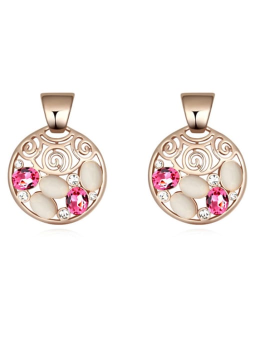 pink Fashion Oval austrian Crystals Round Alloy Stud Earrings