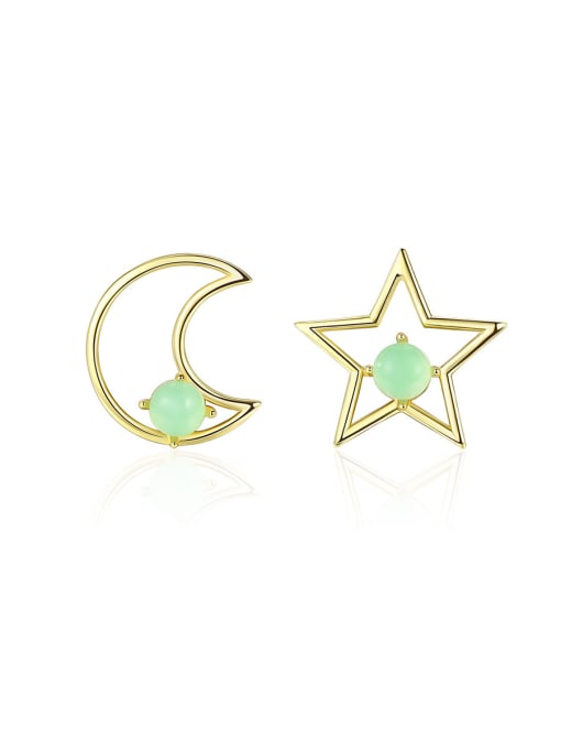 CCUI 925 Sterling Silver With multicolor Opal Cute Stars moon asymmetry Stud Earrings 0