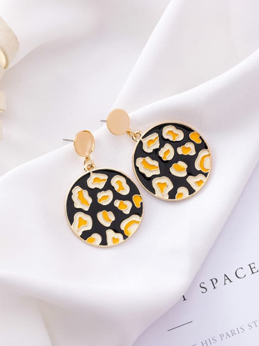 D Black leopard print (big circle) Alloy With Gold Plated Personality Classic Leopard Print Drop Earrings