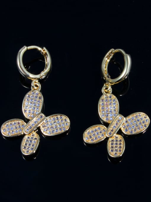 Gold Exquisite 18K Gold Butterfly Shaped Zircon Drop Earrings