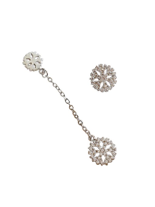 DAKA Fashion Asymmetrical Snowflake Cubic Zirconias Silver Stud Earrings 0