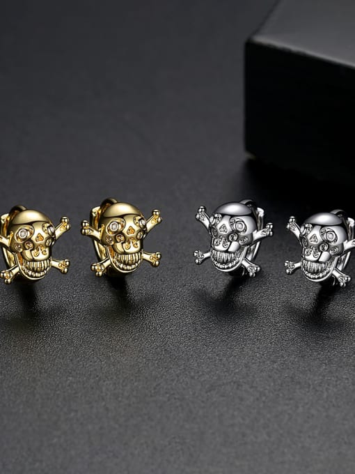 BLING SU Copper With White Gold Plated Punk Skull Stud Earrings 0