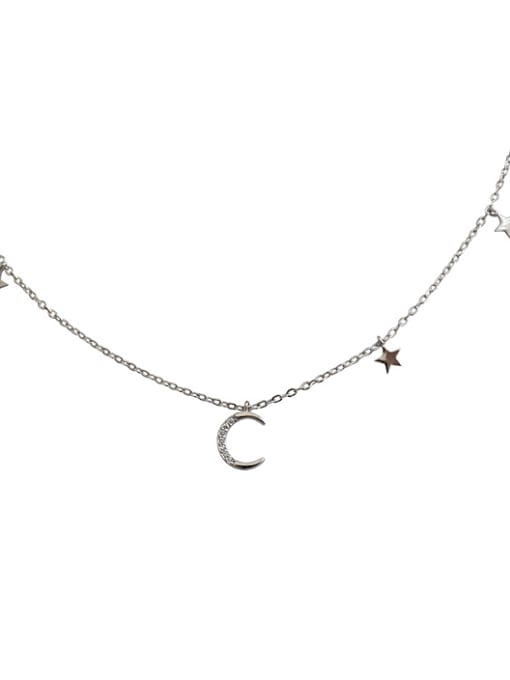 DAKA Fashion Moon Star Tiny Cubic Zirconias Silver Necklace 0