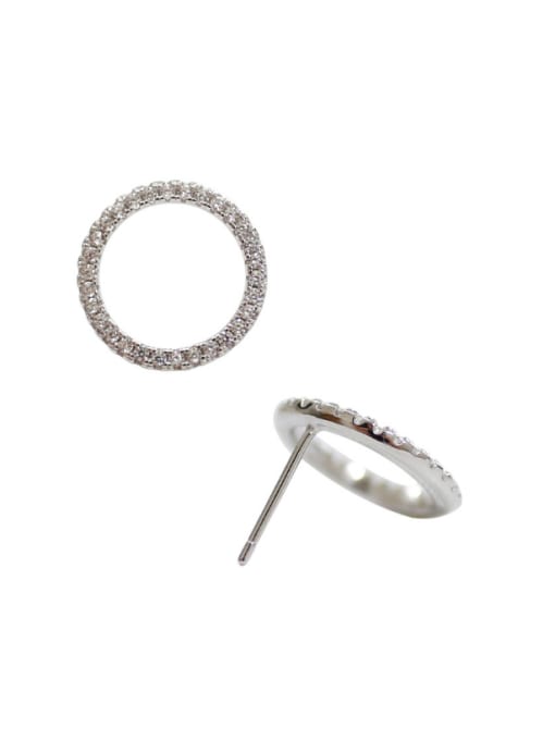 DAKA Simple Tiny Zircon-studded Hollow Round Silver Stud Earrings 0