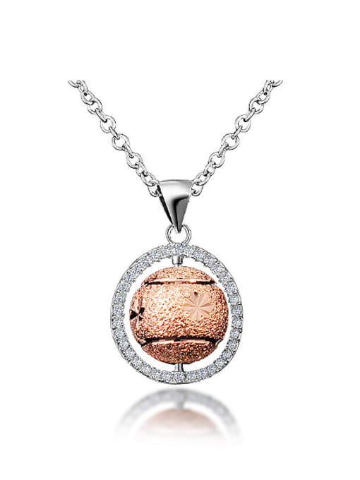 Rose Gold Fashion Round Cubic Zirconias 925 Sterling Silver Pendant