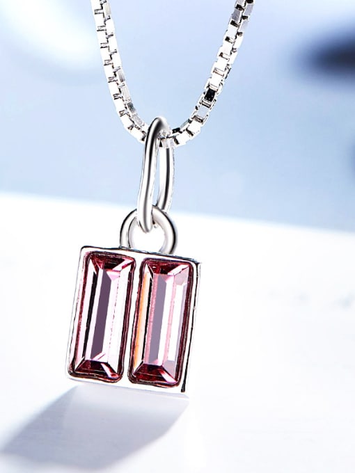 Pink Square-shaped S925 Silver Necklace