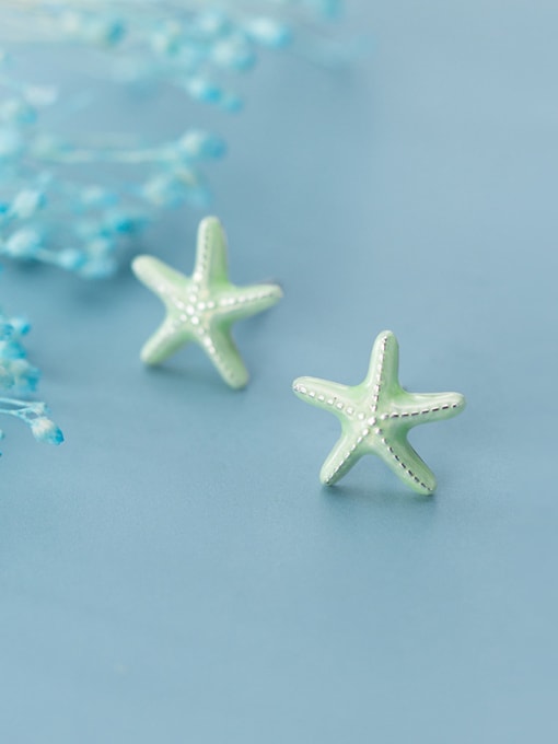 Rosh 925 Sterling Silver With Platinum Plated Simplistic Star Stud Earrings