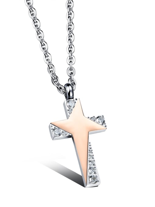 Open Sky Fashion Cross Rhinestones Titanium Lovers Necklace 2