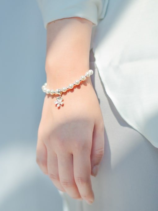 Rosh S925 Silver Sweet Pearl Bead Flower Lovely Bracelet 2