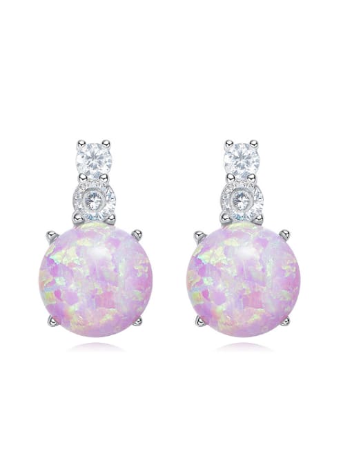 purple Tiny Opal stone Cubic Zircon 925 Silver Stud Earrings
