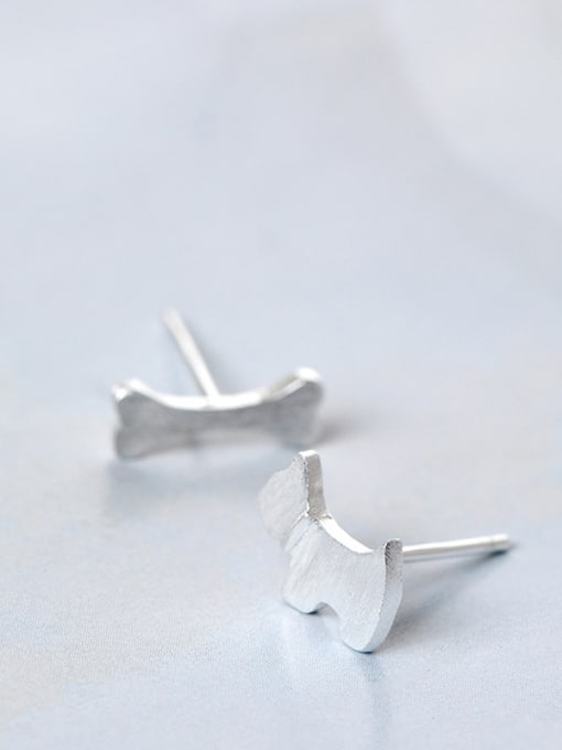 SILVER MI Asymmetrical Simple Tiny Dog Bone 925 Silver Stud Earrings 1