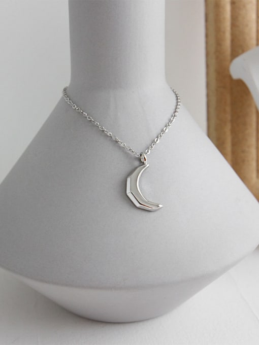 DAKA 925 Sterling Silver With Platinum Plated Simplistic Moon Necklaces 3