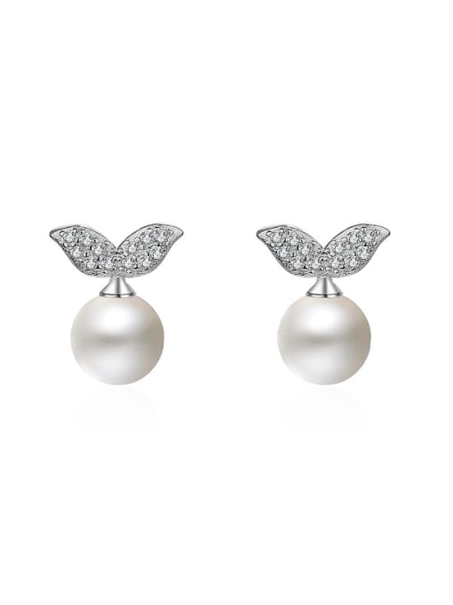 AI Fei Er Simple Imitation Pearl Little Leaves Stud Earrings