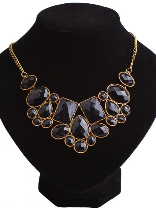 Black Exaggerated Geometrical Resin Gold Plated Alloy Necklace