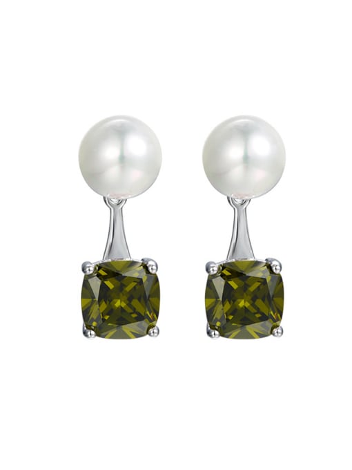 Olive Green Copper Alloy White Gold Plated Pearl Zircon Creative Multiuse stud Earring