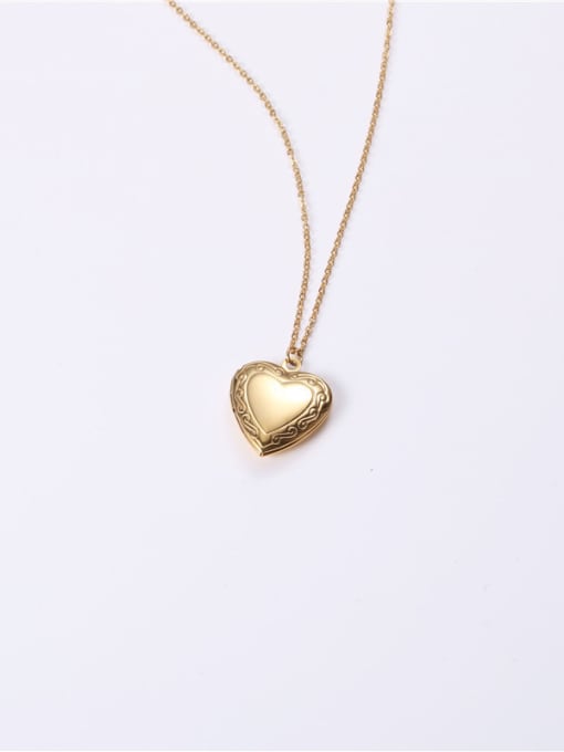GROSE Titanium With Gold Plated Simplistic  Smooth  Heart Locket Necklace 0