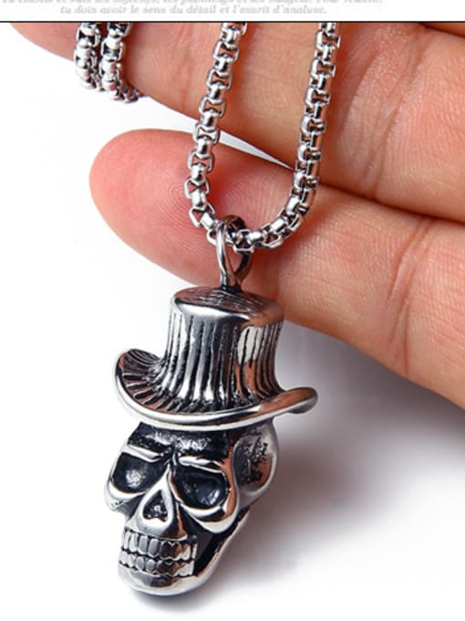 BSL Stainless Steel With Antique Silver Plated Trendy Skull Necklaces 3