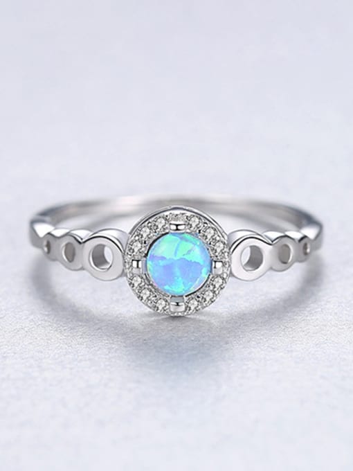Blue 925 Sterling Silver With Opal  Simplistic Round Band Rings