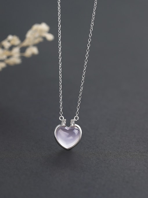 One Silver Lovely Heart Crystal Necklace 1