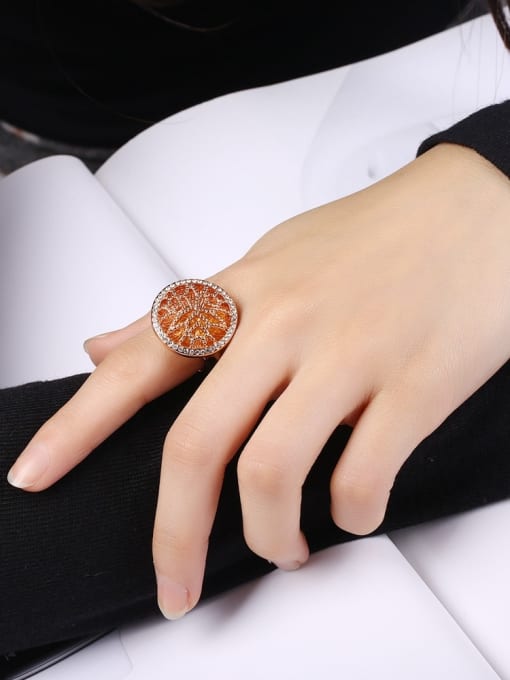 Ronaldo Exaggerated Rose Gold Plated Hollow Flower Pattern Rhinestone Ring 1
