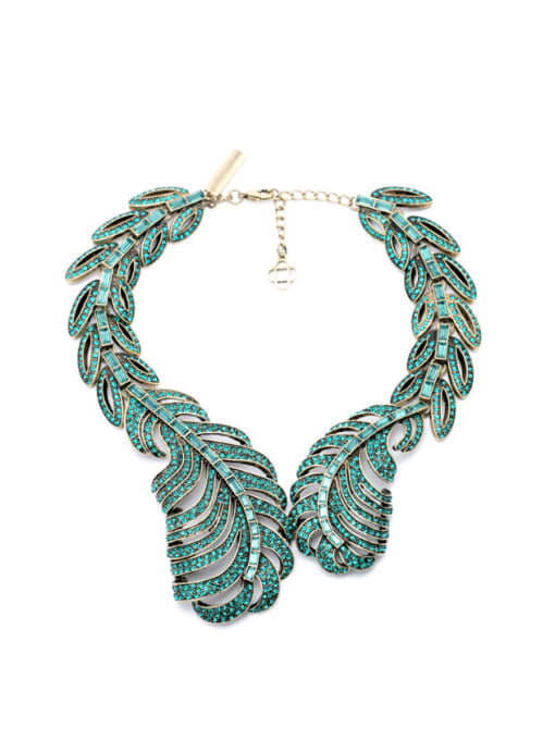 Green Exaggerated Feather Alloy Necklace