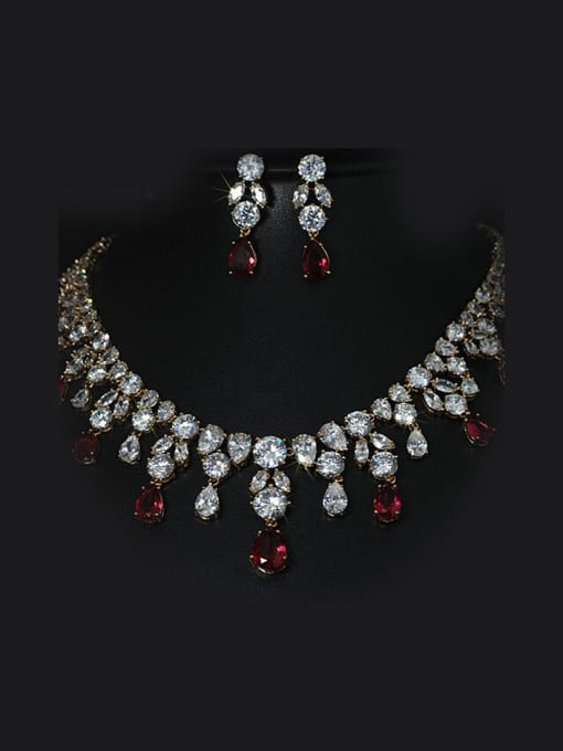 Platinum Red Simple and Elegant Wedding Two Pieces Jewelry Set