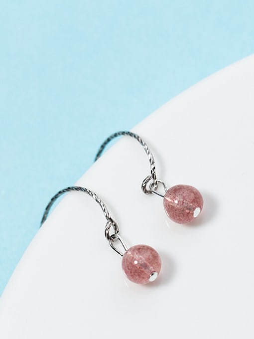 pink Fresh Pink Round Shaped Crystal S925 Silver Drop Earrings