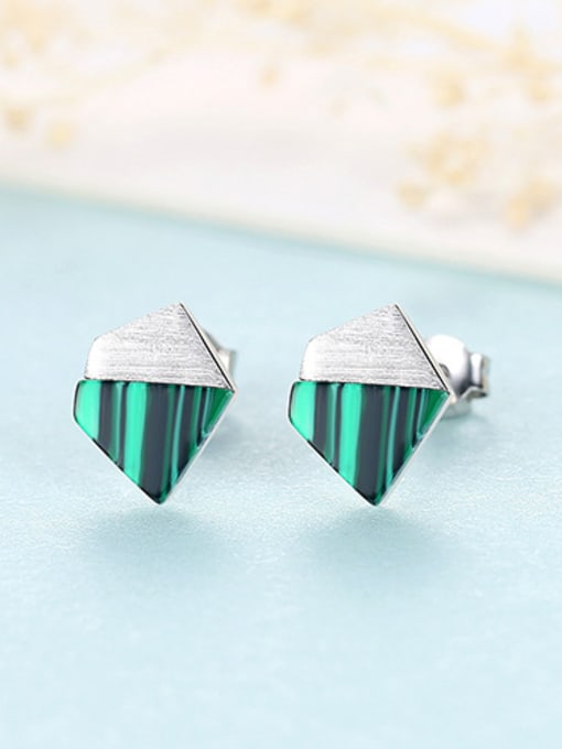 Silver Copper With Turquoise  Simplistic Geometric Stud Earrings