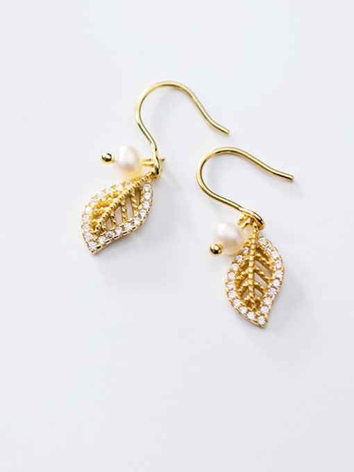 Rosh 925 Sterling Silver With Gold Plated Personality Leaf Hook Earrings 2