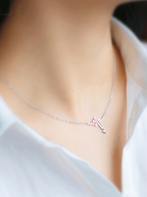 Rosh S925  Silver Heart ECG Shape Personality Necklace 1
